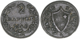 Schwyz
Schweiz. 2 Rappen, 1846. 1,06g
ss