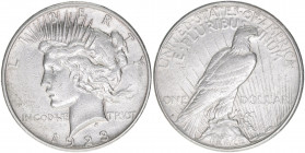 One Dollar, 1923 D
United States of America. Liberty - sitzender Weißkopfseeadler. Denver
26,77g
Schön 137
ss
