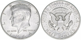 John F. Kennedy
Vereinigte Staaten von Amerika. Half Dollar, 1964 D. 12,52g
Schön 203
ss/vz