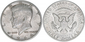 John F. Kennedy
Vereinigte Staaten von Amerika. Half Dollar, 1964. 12,53g
Schön 203
ss/vz
