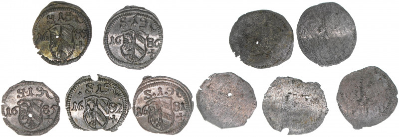 Reichsstadt Nürnberg
Altdeutschland. Lot mit 5 Pfennigen. 1681, 1682, 1683, 1685...