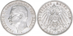 Friedrich II. 1907-1918
Baden. 3 Mark, 1912 G. 16,71g
J.39
ss