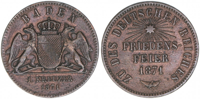 Friedrich Großherzog von Baden
Baden. Gedenkkreuzer, 1871. zur Friedensfeier
4,1...