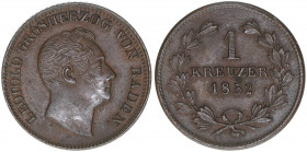 Leopold I. 1830-1852
Baden. 1 Kreuzer, 1852. 3,97g
AKS 107
vz