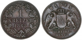 Grossherzog Friedrich
Baden. 1 Kreuzer, 1868. 4,22g
AKS 132
ss/vz