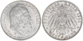 Prinzregent Luitpold 1886-1912
Bayern. 3 Mark, 1911 D. 16,69g
AKS 206
ss/vz