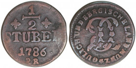 Karl Theodor 1742-1799
Berg-Jülich. 1/2 Stüber, 1786. 6,77g
ss