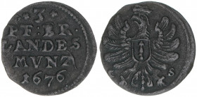 Friedrich Wilhelm 1640-1688
Brandenburg. 3 Pfennige, 1676 CS. 0,68g
Bahrfeldt 315
ss+