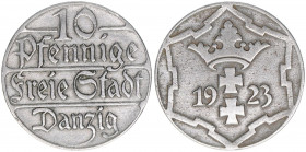 Freie Reichsstadt
Danzig. 10 Pfennige, 1923. 3,97g
AKS 20
Rf.
ss/vz