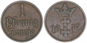 Freie Reichsstadt
Danzig. 1 Pfennig, 1937. 1,65g
AKS 25
ss