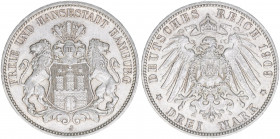 Freie Reichsstadt
Hansestadt Hamburg. 3 Mark, 1909 J. 16,72g
AKS 46
ss/vz