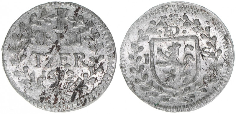 Ernst Ludwig 1678-1739
Hessen-Darmstadt. 1 Kreuzer, 1682. 0,59g
Schütz 2783
stfr...