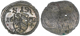 Pfennig, 1682
Reichsstadt Nürnberg. Nürnberg. 0,33g
Kellner 335
vz/stfr