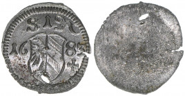 Pfennig, 1683
Reichsstadt Nürnberg. Nürnberg. 0,30g
Kellner 335
Schrötlingsfehler
stfr-