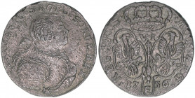 Friedrich II. 1740-1758
Preussen. 6 Gröscher, 1756 E. Königsberg
2,66g
Schön 25
Rf.
ss