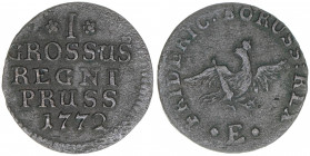 Friedrich II. 1762-1786
Preussen. Groschen, 1772 E. Königsberg
0,83g
Schön 52
ss