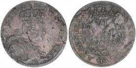 Friedrich II. 1762-1786
Preussen. 6 Kreuzer, 1757 B. Breslau
3,14g
Old.300
ss