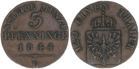 Friedrich Wilhelm IV. 1840-1861
Preussen. 3 Pfennige, 1844 D. 4,48g
AKS 90
ss