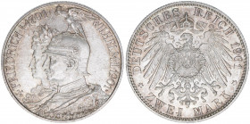 Wilhelm II. 1888-1918
Preussen. 2 Mark, 1901. anlässlich des 200jährigen Bestehens des Königreiches
11,12g
AKS 136
vz