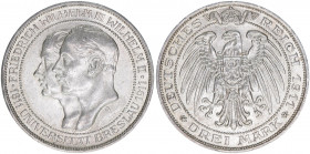 Wilhelm II. 1888-1918
Preussen. 3 Mark, 1911 A. anlässlich des 100jährigen Bestehens der Universität Breslau
16,70g
AKS 138
vz