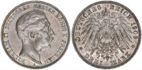 Wilhelm II. 1888-1918
Preussen. 3 Mark, 1909 A. 16,67g
AKS 134
ss/vz