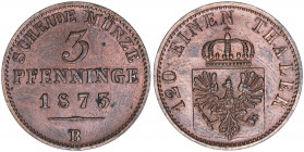 Friedrich Wilhelm III. 1797-1840
Preussen. 3 Pfennige, 1873 B. 4,55g
AKS 106
vz-