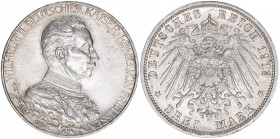 Willhelm II. 1888-1918
Preussen. 3 Mark, 1913 A. anlässlich des 25-jährigen Regierungsjubiläums
16,68g
AKS 141
vz