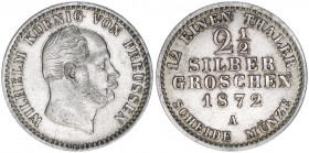Wilhelm I. 1861-1888
Preussen. 2 1/2 Silbergroschen, 1872 A. 3,18g
AKS 102
vz