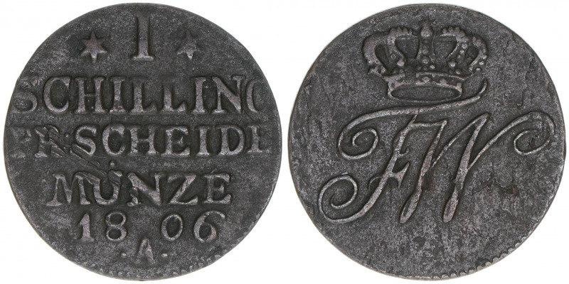 Friedrich Wilhelm III. 1797-1840
Ost- und Westpreussen. 1 Schilling, 1806 A. 2,2...