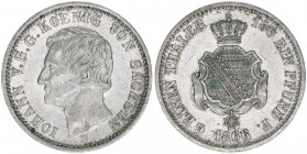 Johann 1854-1873
Königreich Sachsen. 1/6 Taler, 1866 B. 5,32g
AKS 142
ss/vz