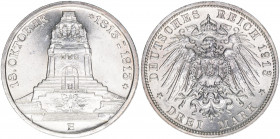 Friedrich August III. 1904-1918
Königreich Sachsen. 3 Mark, 1913 E. zur Jahrhundertfeier der Völkerschlacht bei Leipzig
16,65g
J.140
vz-