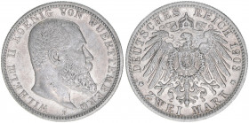 Wilhelm II. 1888-1918
Württemberg. 2 Mark, 1903 F. 11,06g
AKS 145
ss/vz