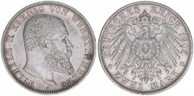Wilhelm II. 1888-1918
Württemberg. 2 Mark, 1905 F. 11,12g
AKS 145
ss/vz