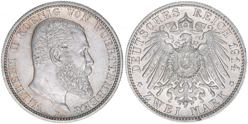Wilhelm II. 1888-1918
Württemberg. 2 Mark, 1914 F. 11,13g
AKS 145
vz