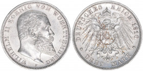 Wilhelm II. 1888-1918
Württemberg. 3 Mark, 1910 F. 16,65g
AKS 144
ss/vz