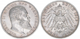 Wilhelm II. 1888-1918
Württemberg. 3 Mark, 1913 F. 16,69g
AKS 144
vz