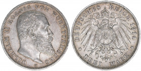Wilhelm II. 1888-1918
Württemberg. 3 Mark, 1914 F. 16,71g
AKS 144
vz