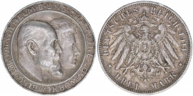 Wilhelm II. und Charlotte
Württemberg. 3 Mark, 1911 F. 16,74g
AKS 146
ss/vz
