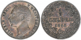 Wilhelm I. 1816-1864
Württemberg. 1/2 Gulden, 1848. von Voigt
5,28g
AKS 86
ss+