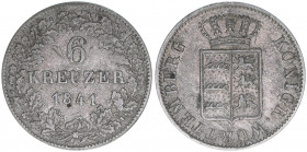 Wilhelm I. 1816-1864
Württemberg. 6 Kreuzer, 1841. 2,57g
AKS 99
ss-