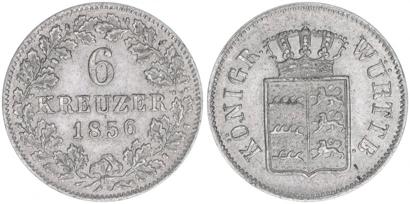Wilhelm I. 1816-1864
Württemberg. 6 Kreuzer, 1856. 2,51g
AKS 100
ss/vz