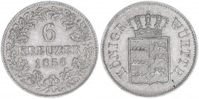 Wilhelm I. 1816-1864
Württemberg. 6 Kreuzer, 1856. 2,51g
AKS 100
ss/vz
