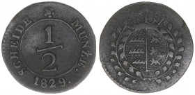 Wilhelm I. 1816-1864
Württemberg. 1/2 Kreuzer, 1829. 0,56g
AKS 114
ss+