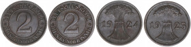 Deutsches Reich 1919-1945
2x 2 Reichspfennig, 1923 F und 1924 F. AKS 53
ss+