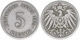 Deutsches Reich 1871-1918
5 Pfennig, 1892 F. Auflage 464000
2,35g
AKS 16
ss-