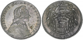 Hieronymus Graf Colloredo 1772-1803
Erzbistum Salzburg. 20 Kreuzer, 1791. Salzburg
6,74g
Zöttl 3284, Probszt 2489
ss/vz