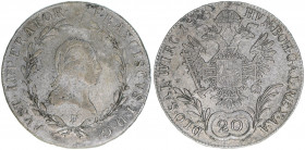 Kaiser Franz I.
Salzburg. 20 Kreuzer, 1808 D. Salzburg
6,66g
Zöttl 3442
ss
