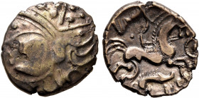 NORTHWEST GAUL. Aulerci Eburovices. Late 2nd to first half of 1st century BC. Half Stater (Gold, 17 mm, 2.71 g, 4 h), 'au sanglier' type. Celticized m...
