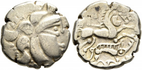 NORTHWEST GAUL. Baiocassi. 2nd-1st century BC. Stater (Electrum, 20 mm, 6.61 g, 3 h), 'au sanglier' and 'au profil géométrique' type. Celticized male ...