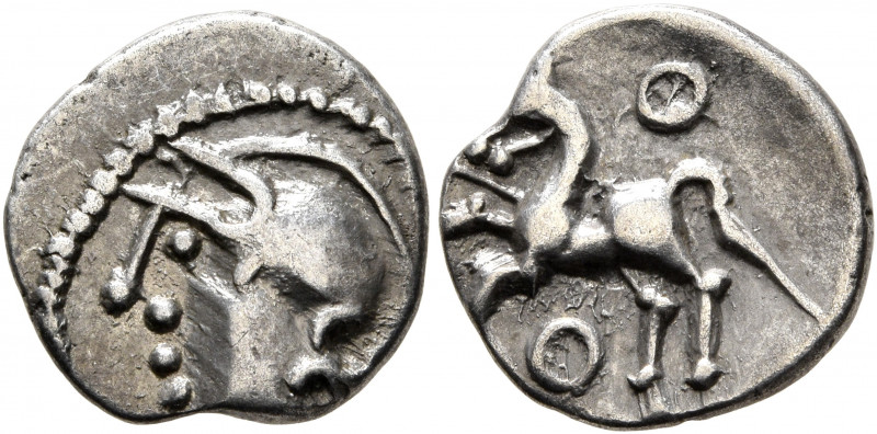 CENTRAL GAUL. Aedui. Circa 80-50 BC. Quinarius (Silver, 14 mm, 1.91 g, 9 h). Hel...